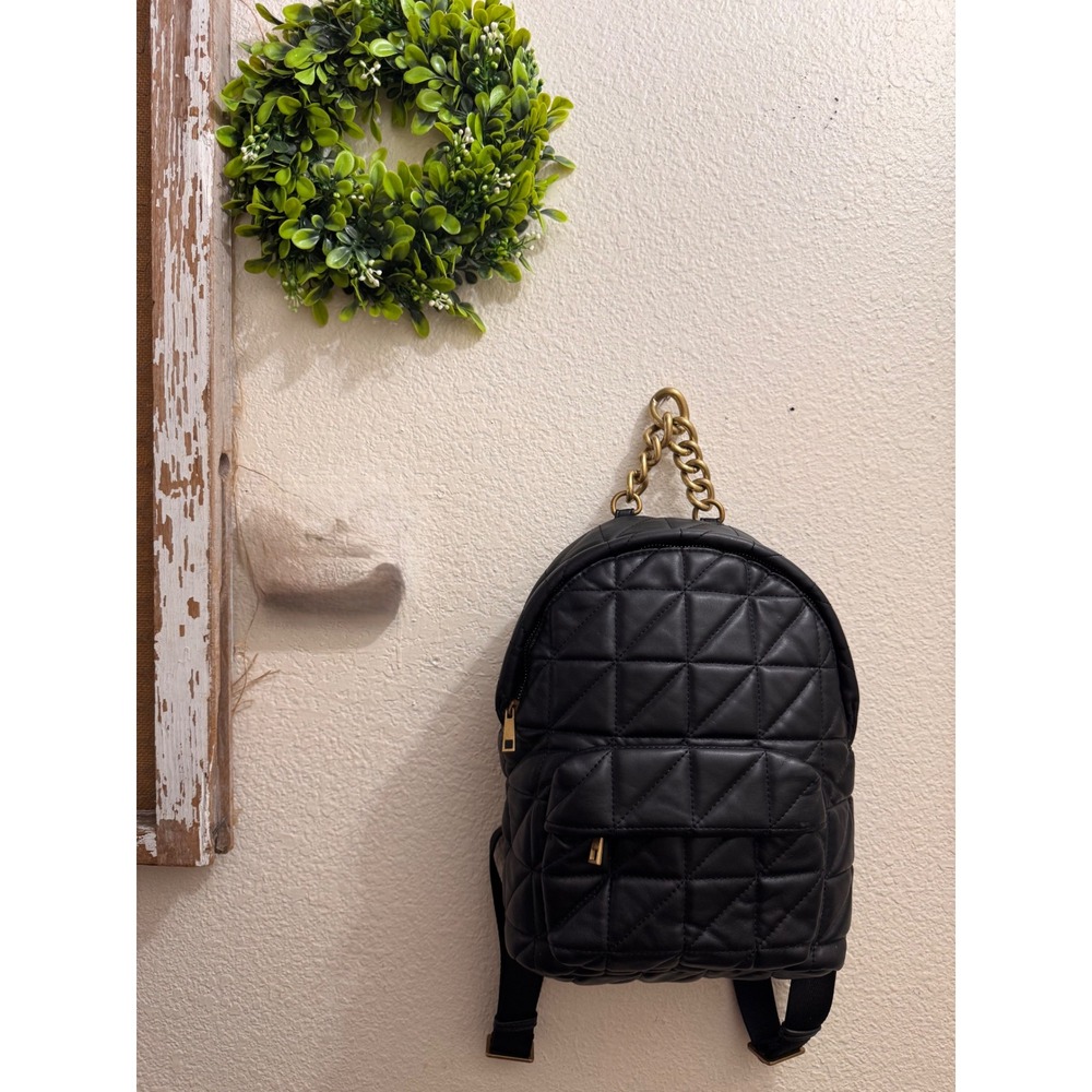 Zara Black Quilted Mini Backpack Gold Chain Handle Faux Leather